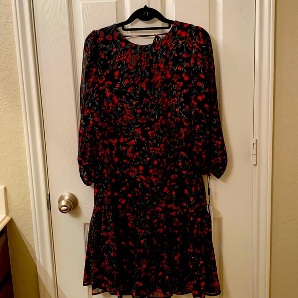 calvin klein black dress with red flowers
